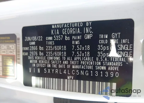 2022 Kia Sorento S z USA, uszkodzony, nr VIN 5XYRL4LC5NG131390